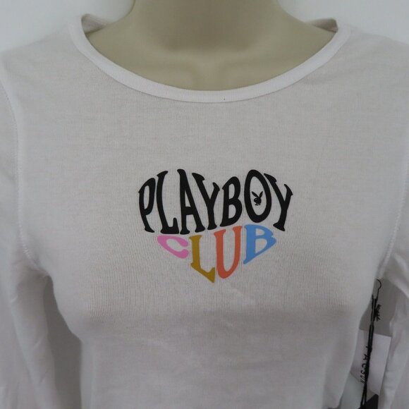 Pacsun Playboy Club Womens Small Ruffle Hem Long Sleeve Crop Tee T Shirt Top NEW - Picture 2 of 13